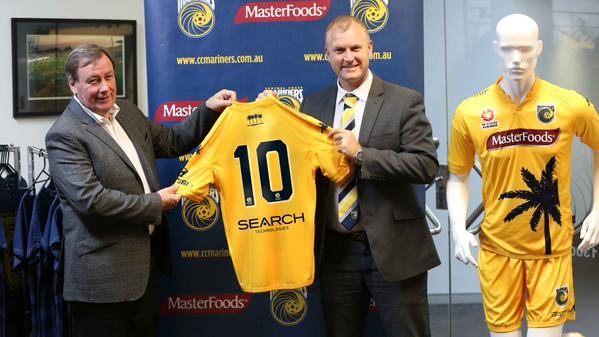 Australia's Central Coast Mariners show new kit featuring Search Technologies logo